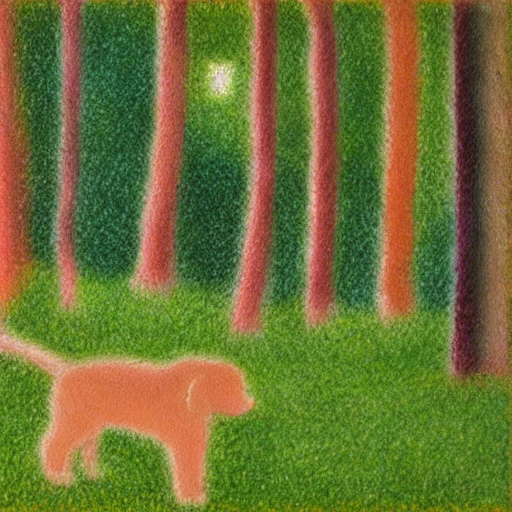Seurat puppy in the woods